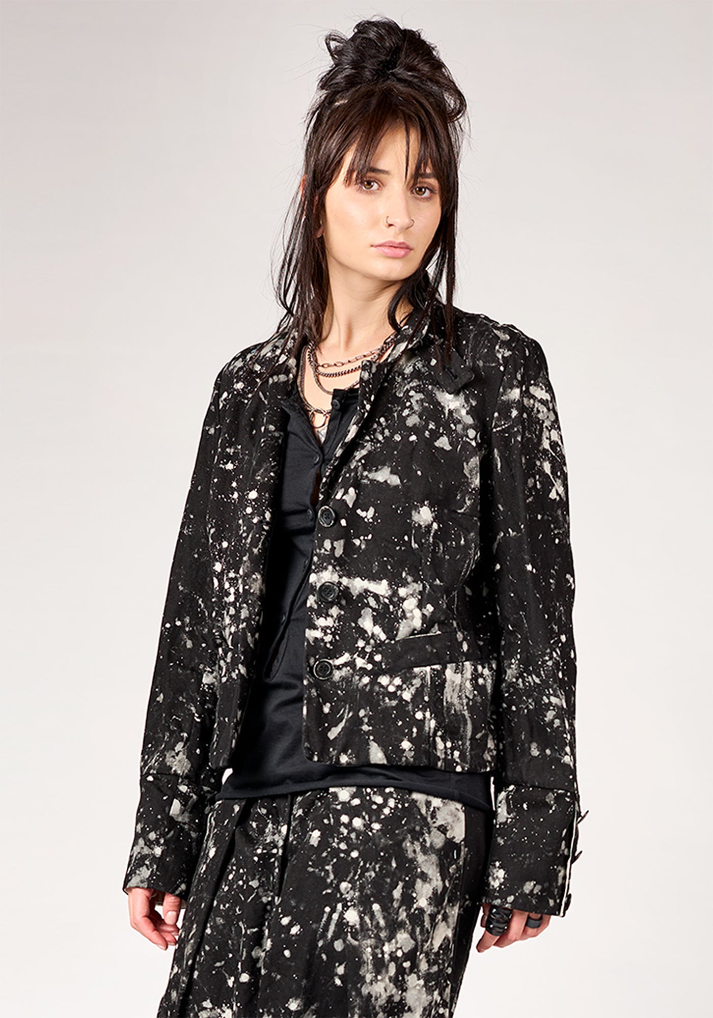 NB 2146 Zhana High Neck Splatter Detail Jacket - December Thieves