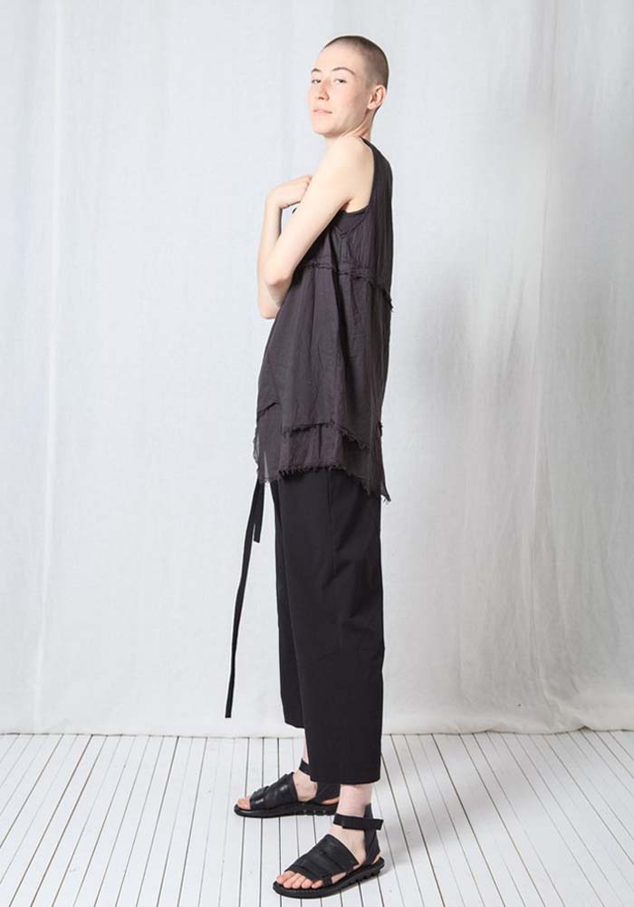 Asymmetric A-Shape Sheer Cotton Voile Tank Top in BLACK or GREIGE