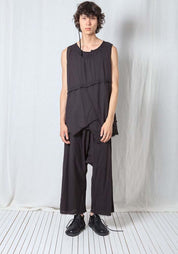 Asymmetric A-Shape Sheer Cotton Voile Tank Top in BLACK or GREIGE