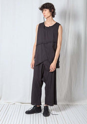 Asymmetric A-Shape Sheer Cotton Voile Tank Top in BLACK or GREIGE