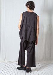 Asymmetric A-Shape Sheer Cotton Voile Tank Top in BLACK or GREIGE