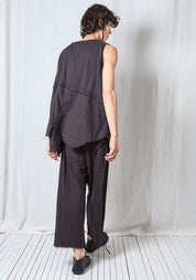 Asymmetric A-Shape Sheer Cotton Voile Tank Top in BLACK or GREIGE