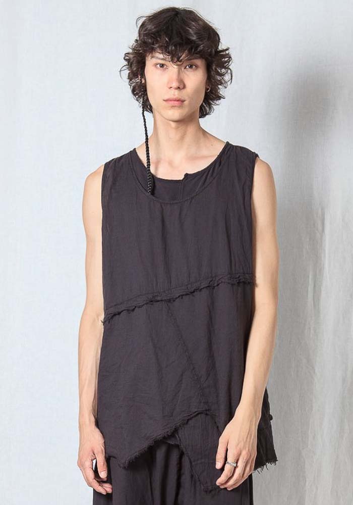 Asymmetric A-Shape Sheer Cotton Voile Tank Top in BLACK or GREIGE