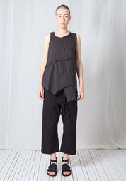 Asymmetric A-Shape Sheer Cotton Voile Tank Top in BLACK or GREIGE