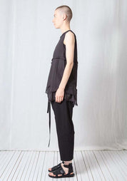 Asymmetric A-Shape Sheer Cotton Voile Tank Top in BLACK or GREIGE