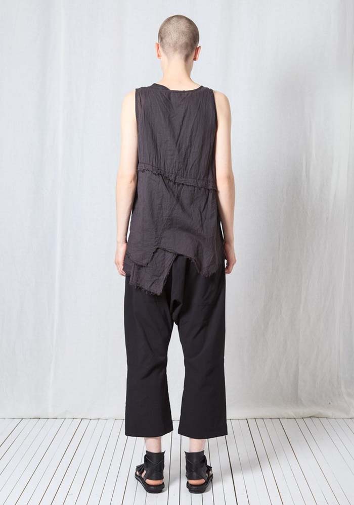 Asymmetric A-Shape Sheer Cotton Voile Tank Top in BLACK or GREIGE