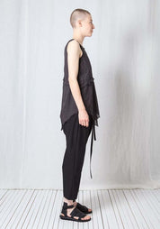 Asymmetric A-Shape Sheer Cotton Voile Tank Top in BLACK or GREIGE