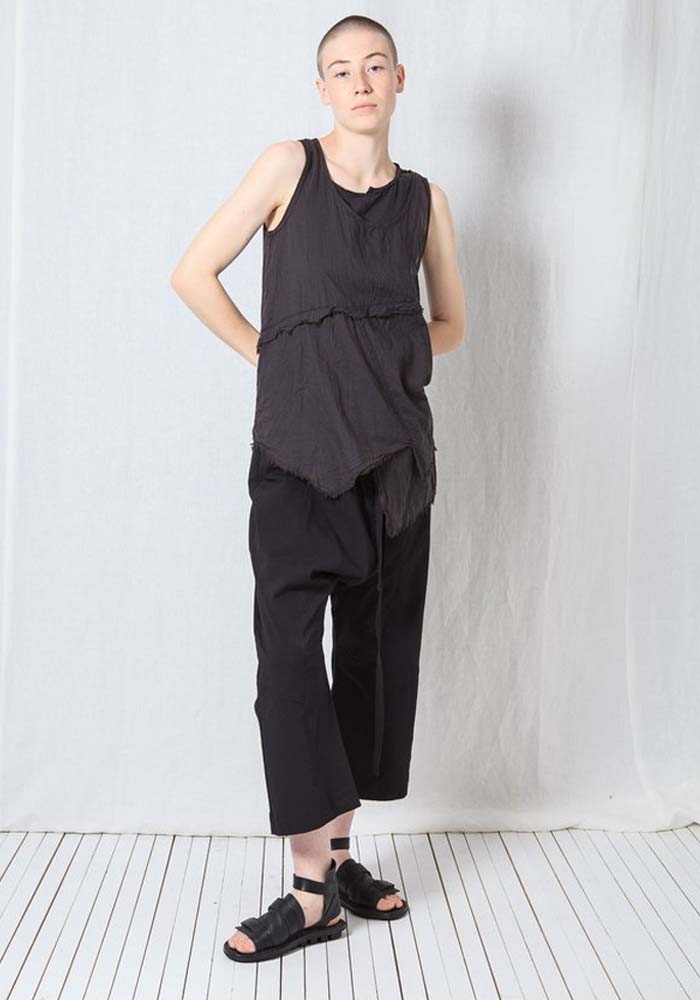 Asymmetric A-Shape Sheer Cotton Voile Tank Top in BLACK or GREIGE