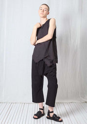 Asymmetric A-Shape Sheer Cotton Voile Tank Top in BLACK or GREIGE