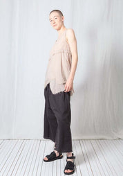 Asymmetric A-Shape Sheer Cotton Voile Tank Top in BLACK or GREIGE