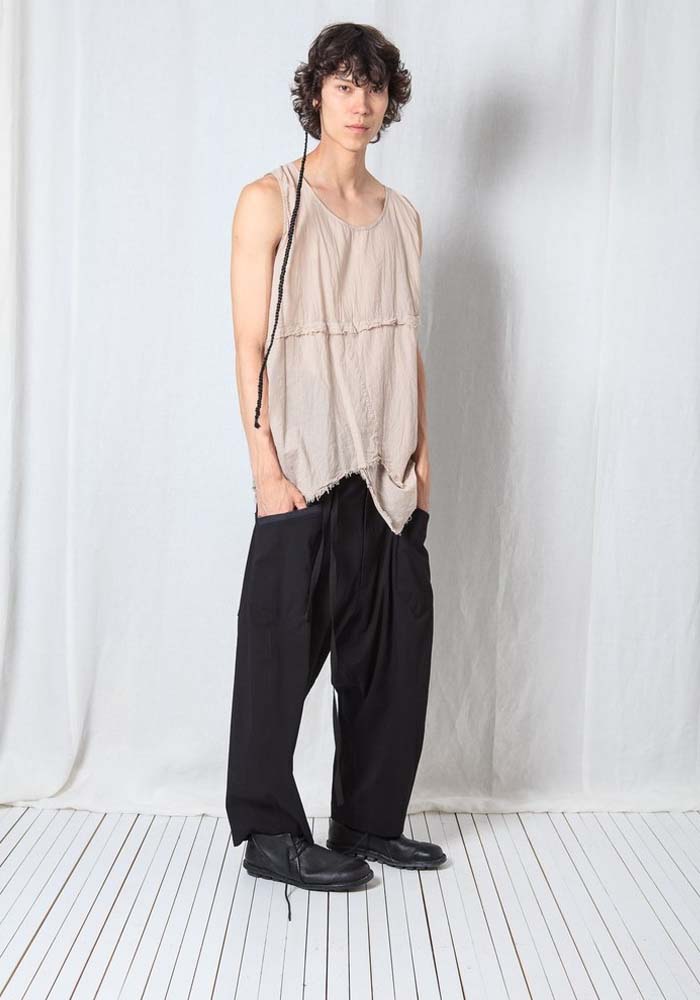 Asymmetric A-Shape Sheer Cotton Voile Tank Top in BLACK or GREIGE