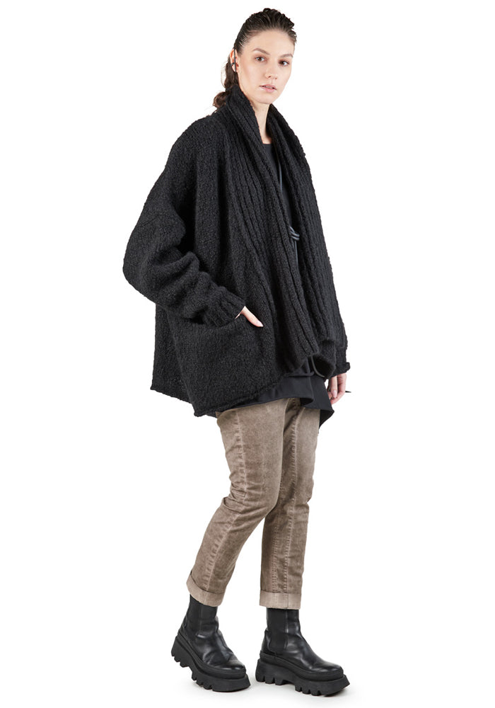 Alto Oversized Ribbed Details Wool Blend Knit Cardigan
