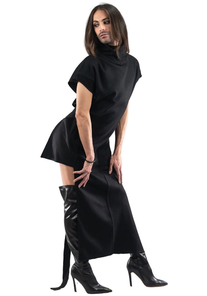 Bauhaus Open Back Tie Waist Asymmetric Wool Blend Vest