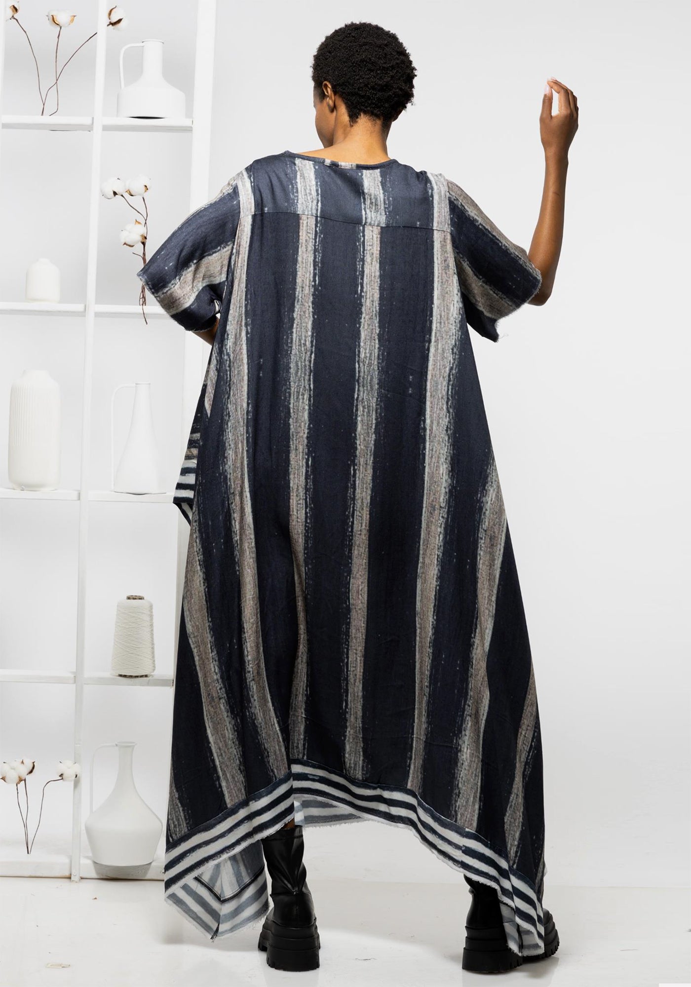 Black Stripe Asymmetric Maxi Dress