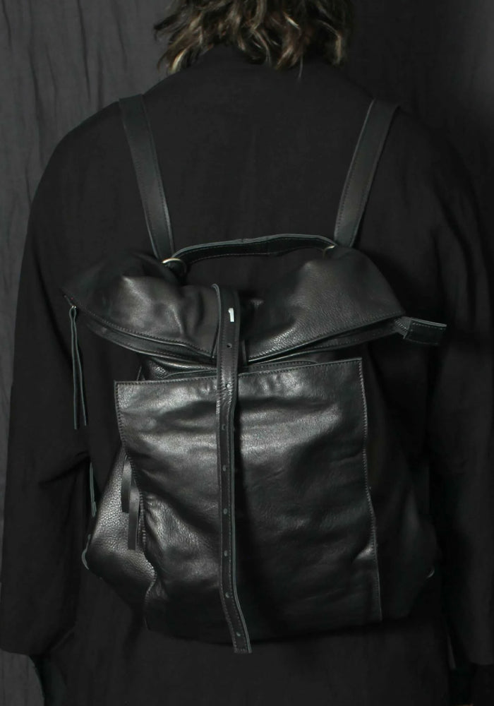 Black Leather Rolltop Backpack