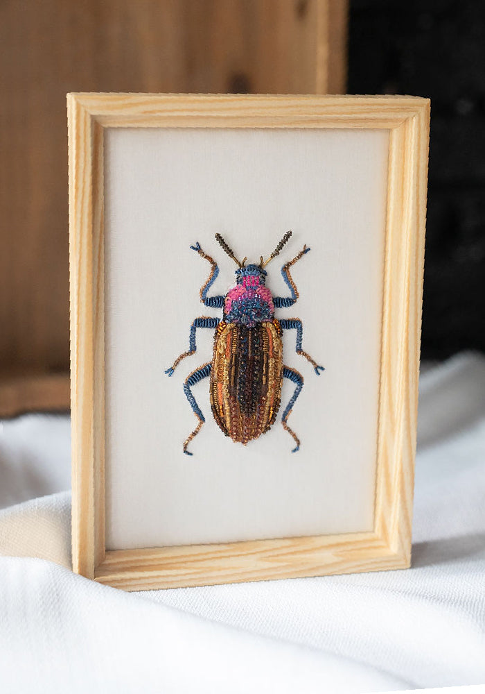 Eucyrtus Glorious Beetle Framed Beaded Art