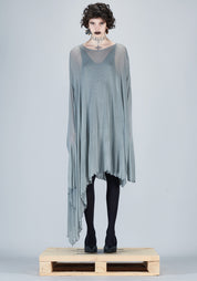 Long Sleeve Asymmetric Cape Dress in OPAQUE GREY Only