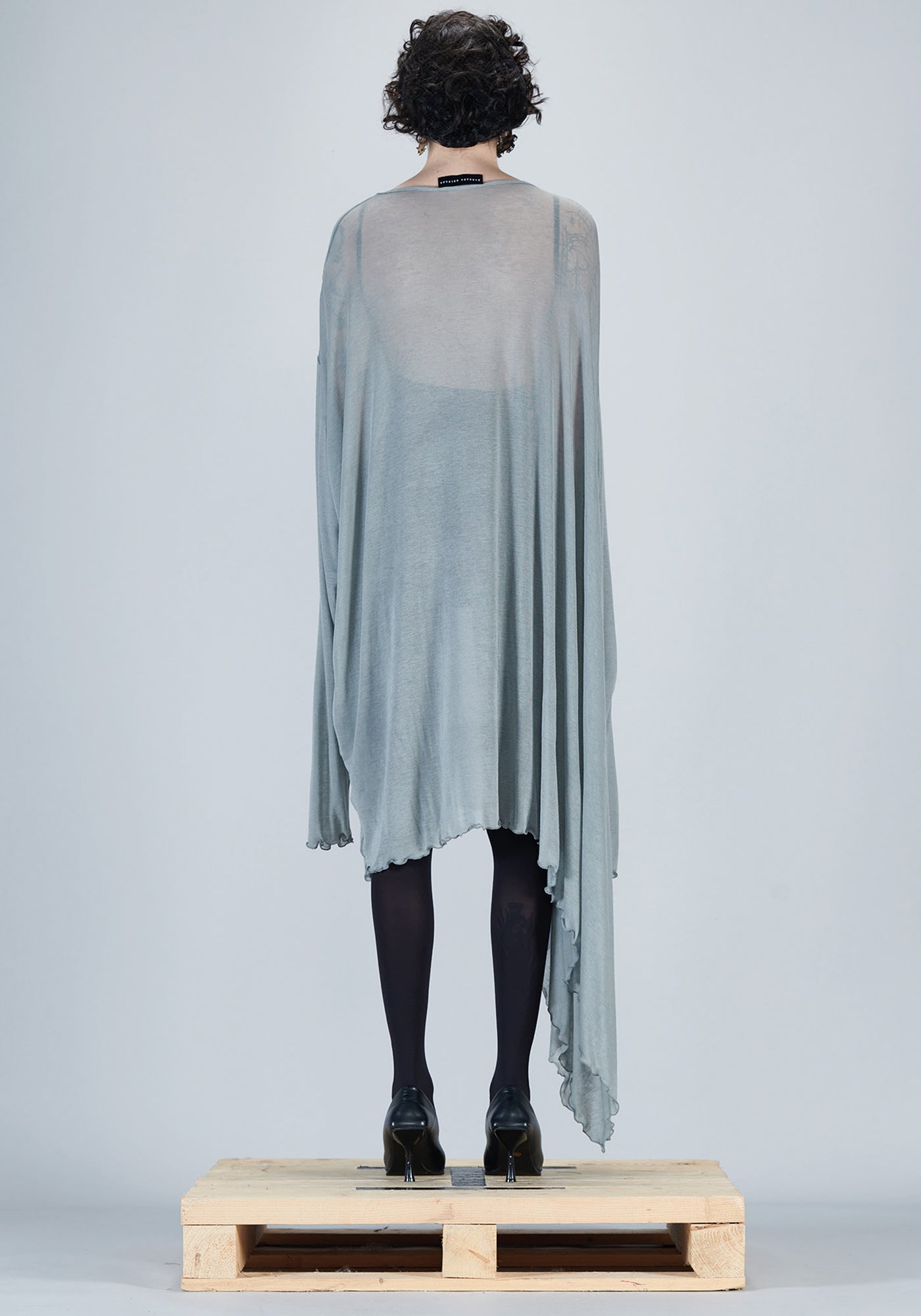 Long Sleeve Asymmetric Cape Dress in OPAQUE GREY Only