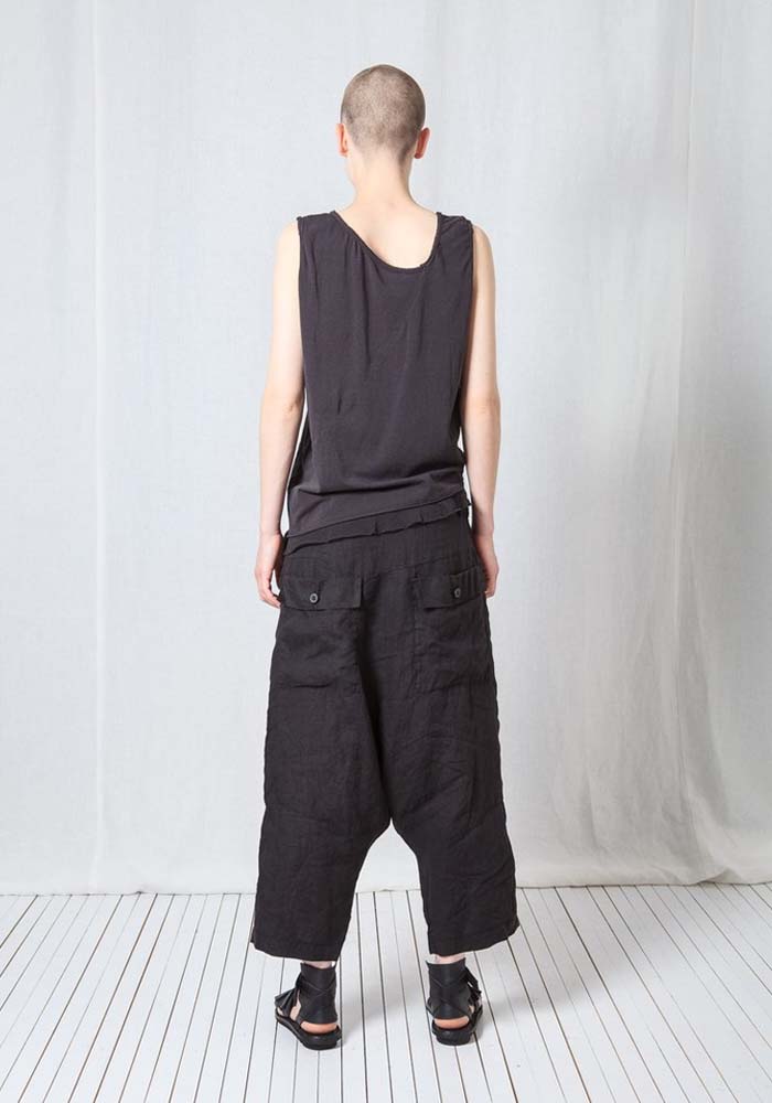 Low Drop Double Tie Waist Linen Trousers