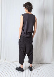 Low Drop Double Tie Waist Linen Trousers