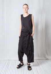 Low Drop Double Tie Waist Linen Trousers