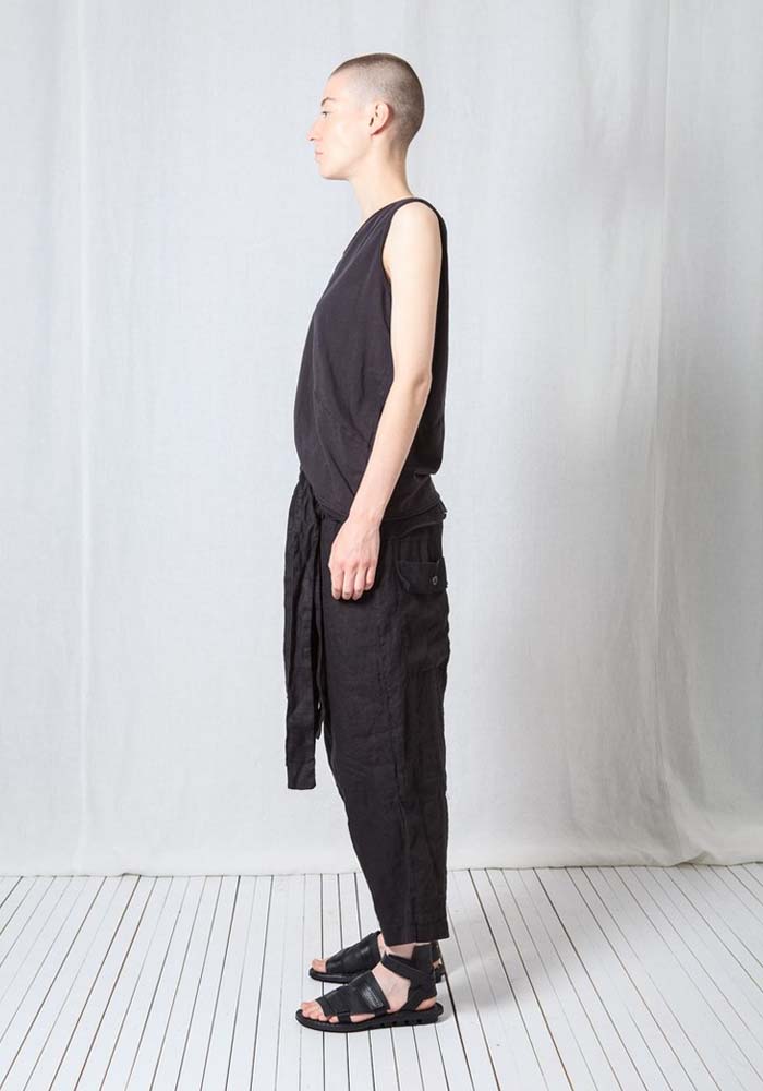 Low Drop Double Tie Waist Linen Trousers