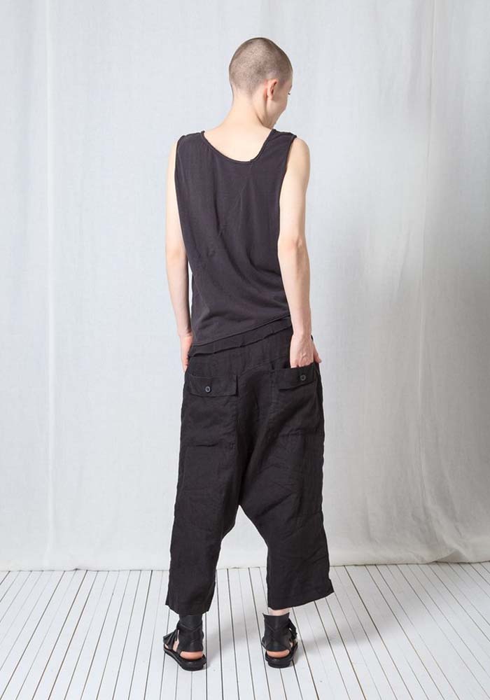 Low Drop Double Tie Waist Linen Trousers