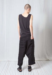 Low Drop Double Tie Waist Linen Trousers