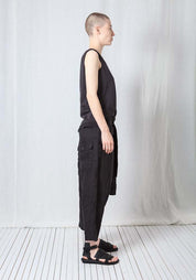 Low Drop Double Tie Waist Linen Trousers