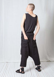 Low Drop Double Tie Waist Linen Trousers