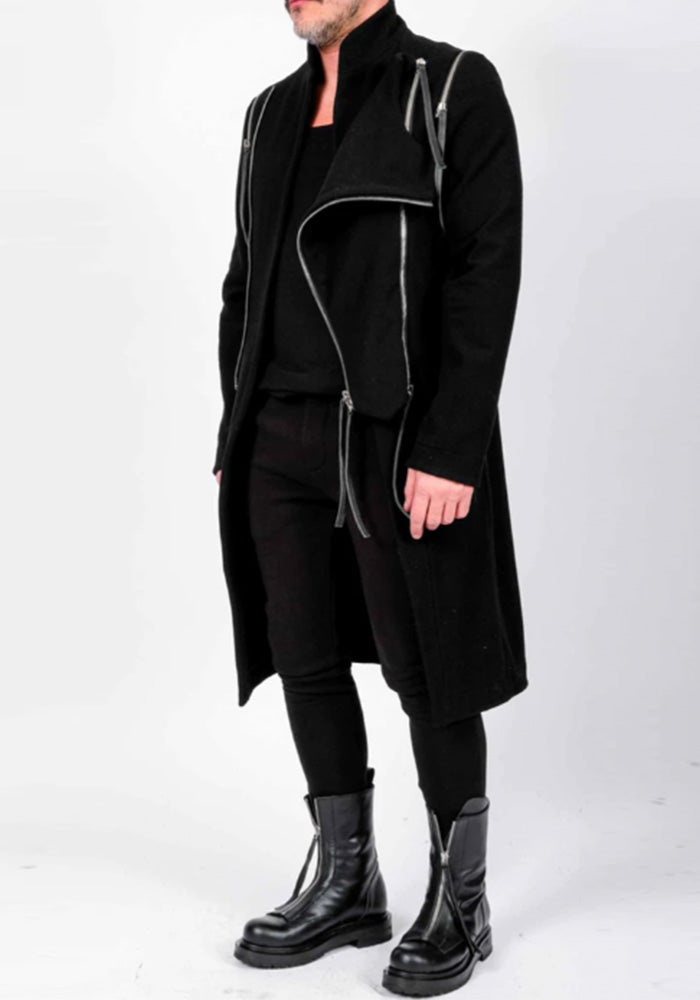 Long Wool Coat With Zippers