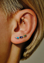 Single 9K Gold Duo Opal and Emerald Stud