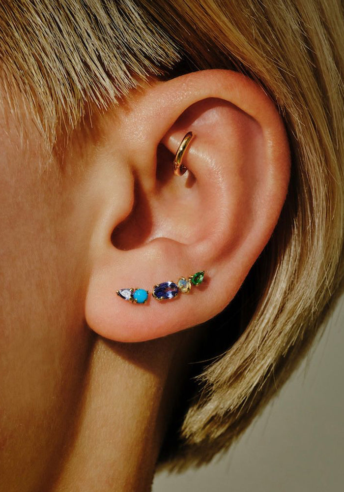 Single 9K Gold Duo Turquoise and Tanzanite Stud