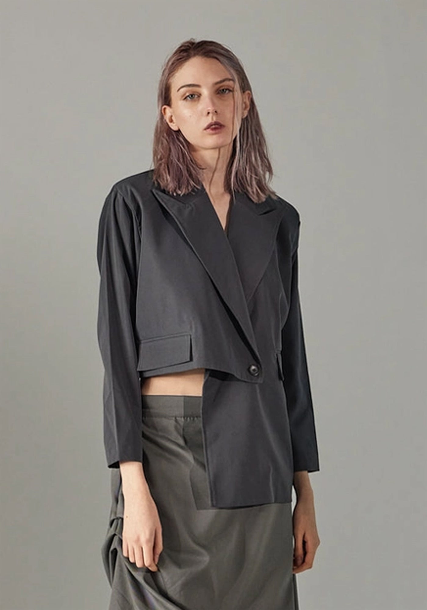 Asymmetric Cropped Blazer in BLACK Only