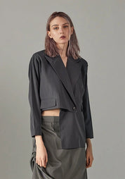 Asymmetric Cropped Blazer in BLACK Only