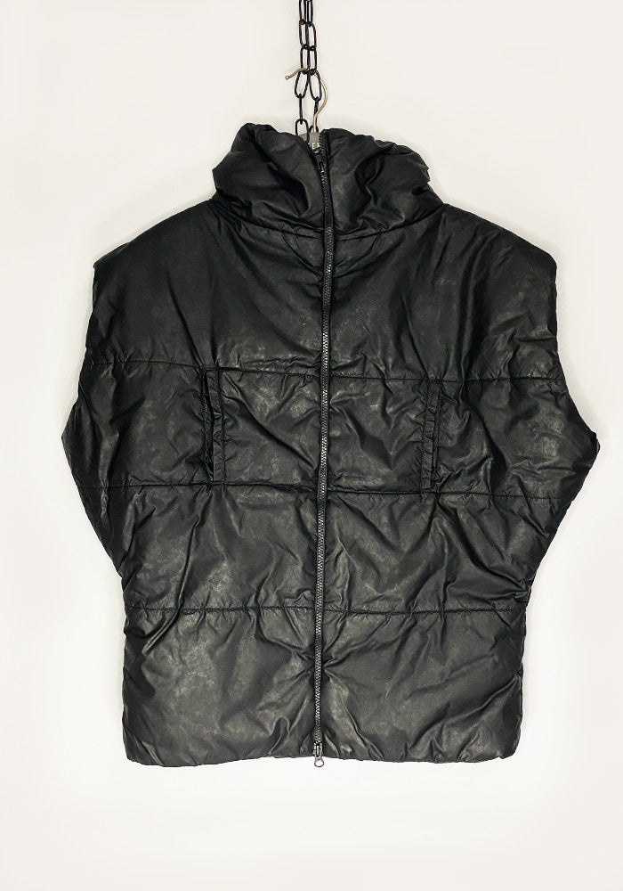 Black Leather Look Puffer Vest