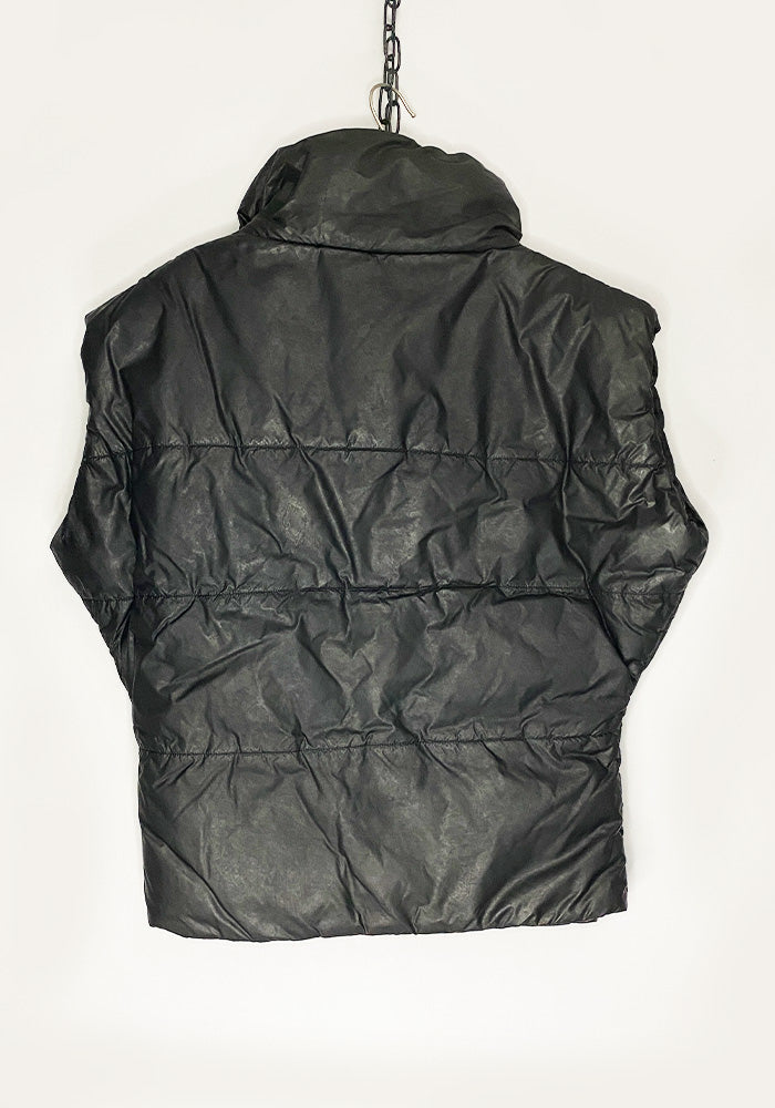 Black Leather Look Puffer Vest