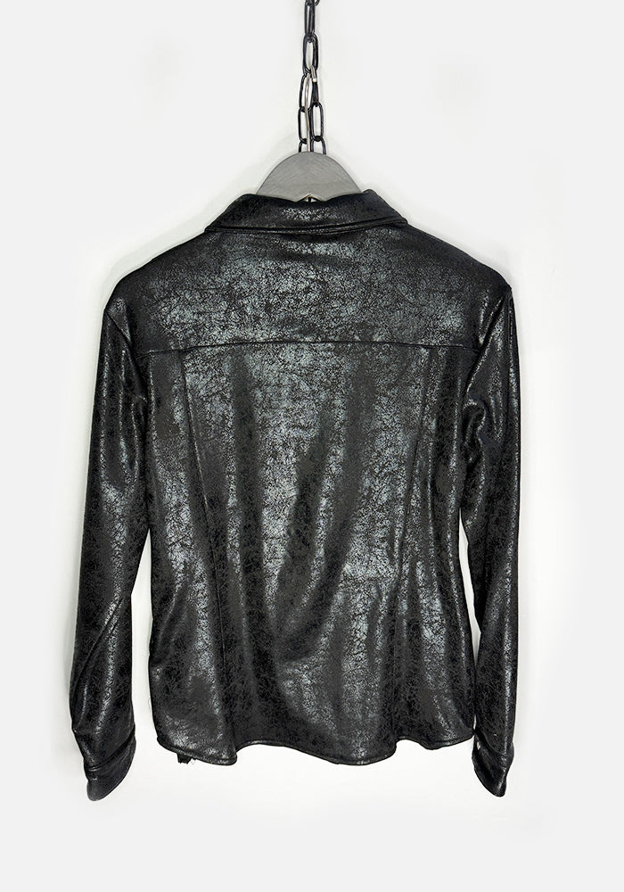 Black Leather Look Button Jacket