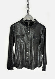 Black Leather Look Button Jacket