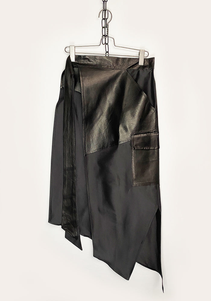 Leather Panel Wrap Skirt