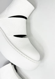 White Leather Cut Out Detail Bootie