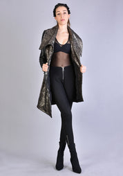 Asymmetric Coated Paneled High Neck Jacket