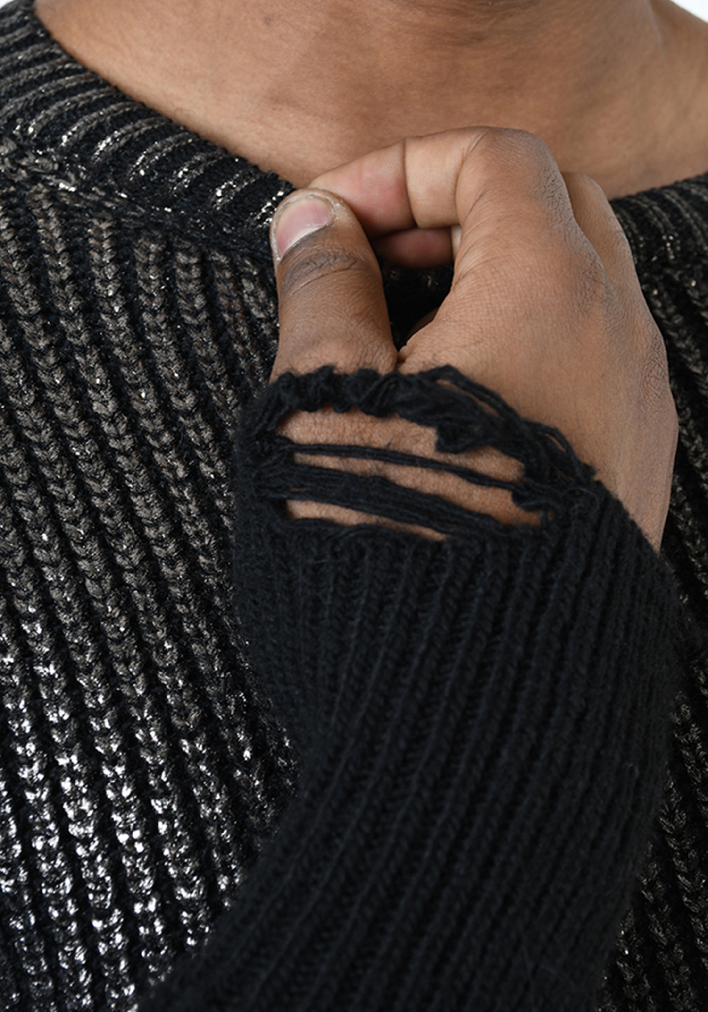 Bronze Metallic Coated Wool Blend Sweater