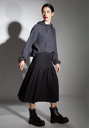 High Waisted Knee Length Pleated Skirt