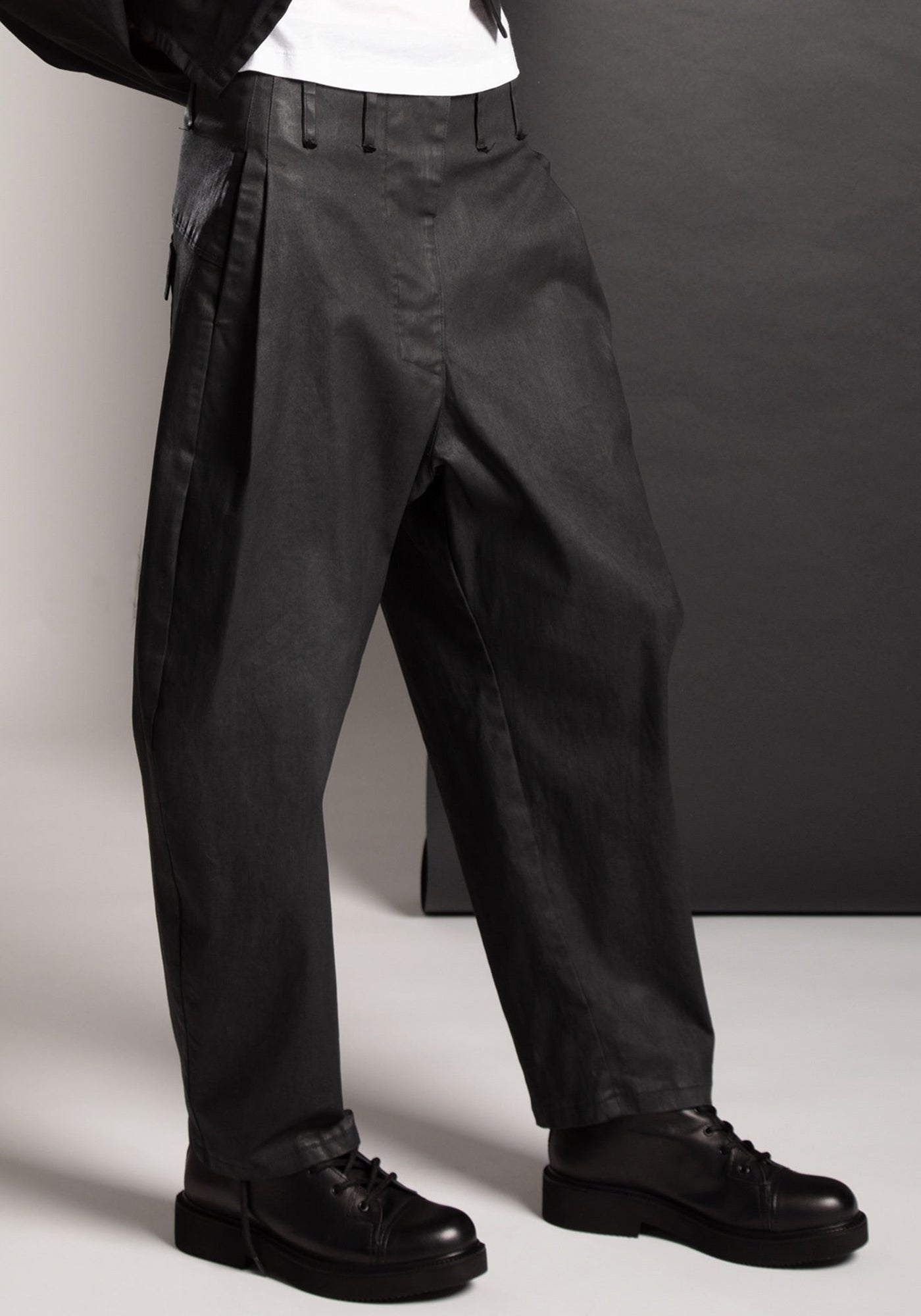 Coated Tapered Leg Trousers