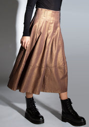 Coated Metallic Copper Midi Length Skirt