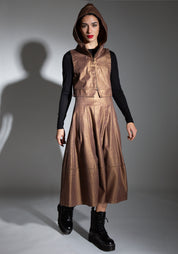 Coated Metallic Copper Midi Length Skirt