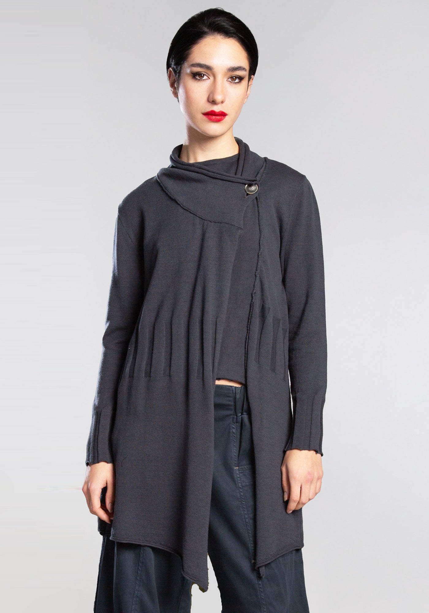 Long Asymmetric Button Front Cardigan