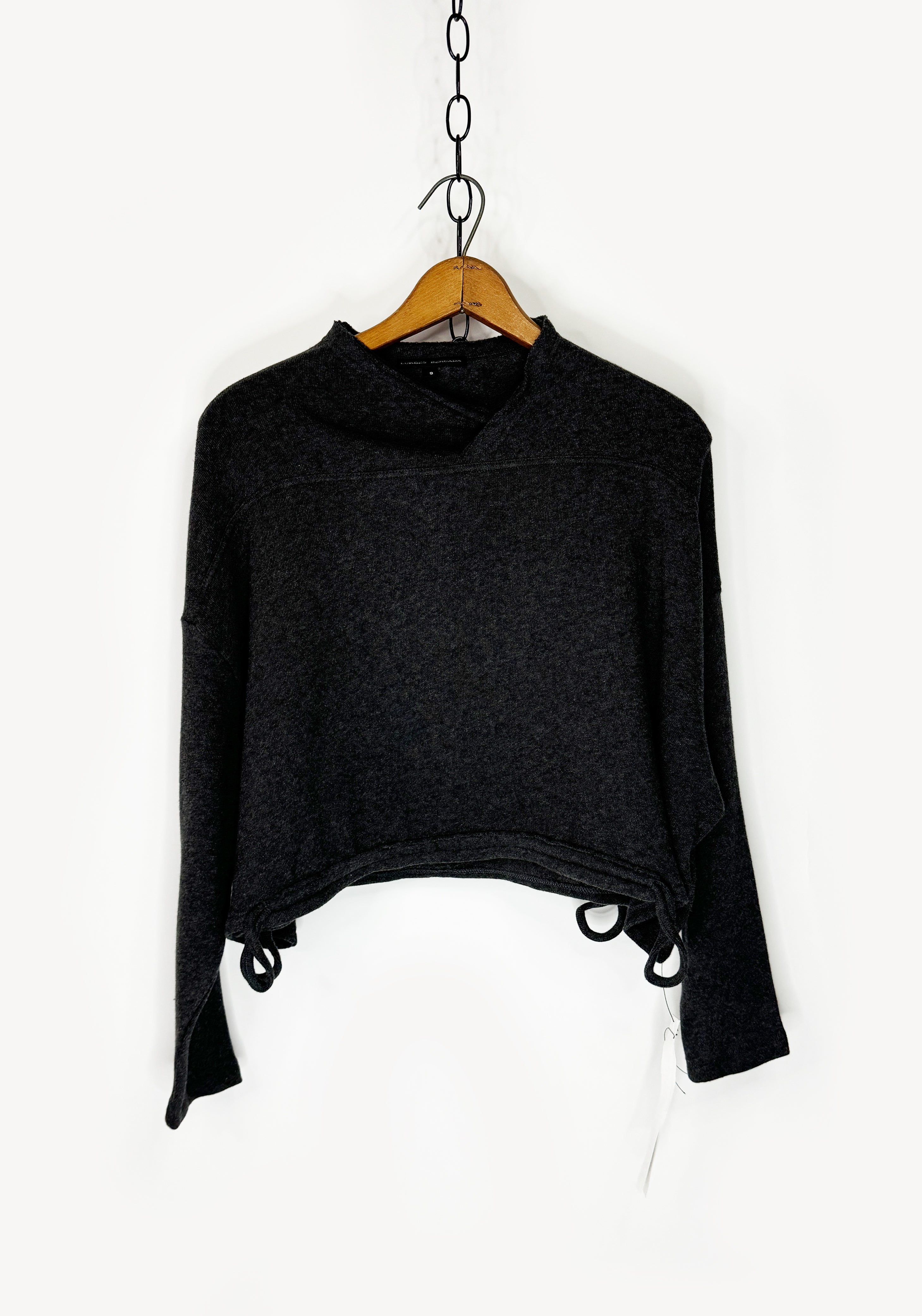 Long Sleeve Drop Shoulder Knit Jersey Pullover in BOTTLE ONLY.