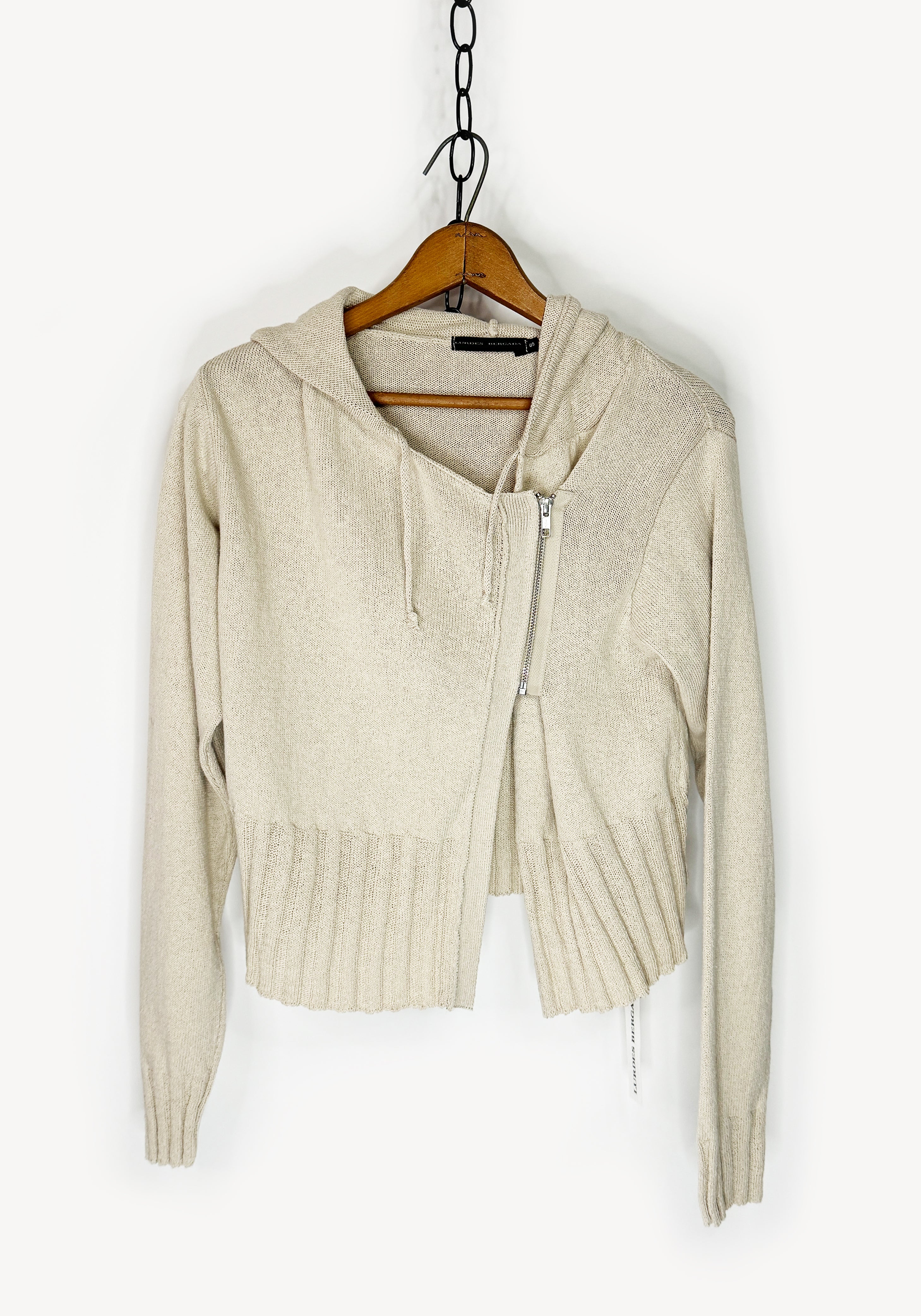 Hooded Knit Zip Front Cardigan in STONE Only